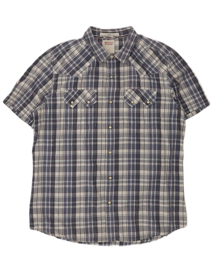 LEVI'S Herren Slim Fit Kurzarmhemd XL blau kariert Baumwolle