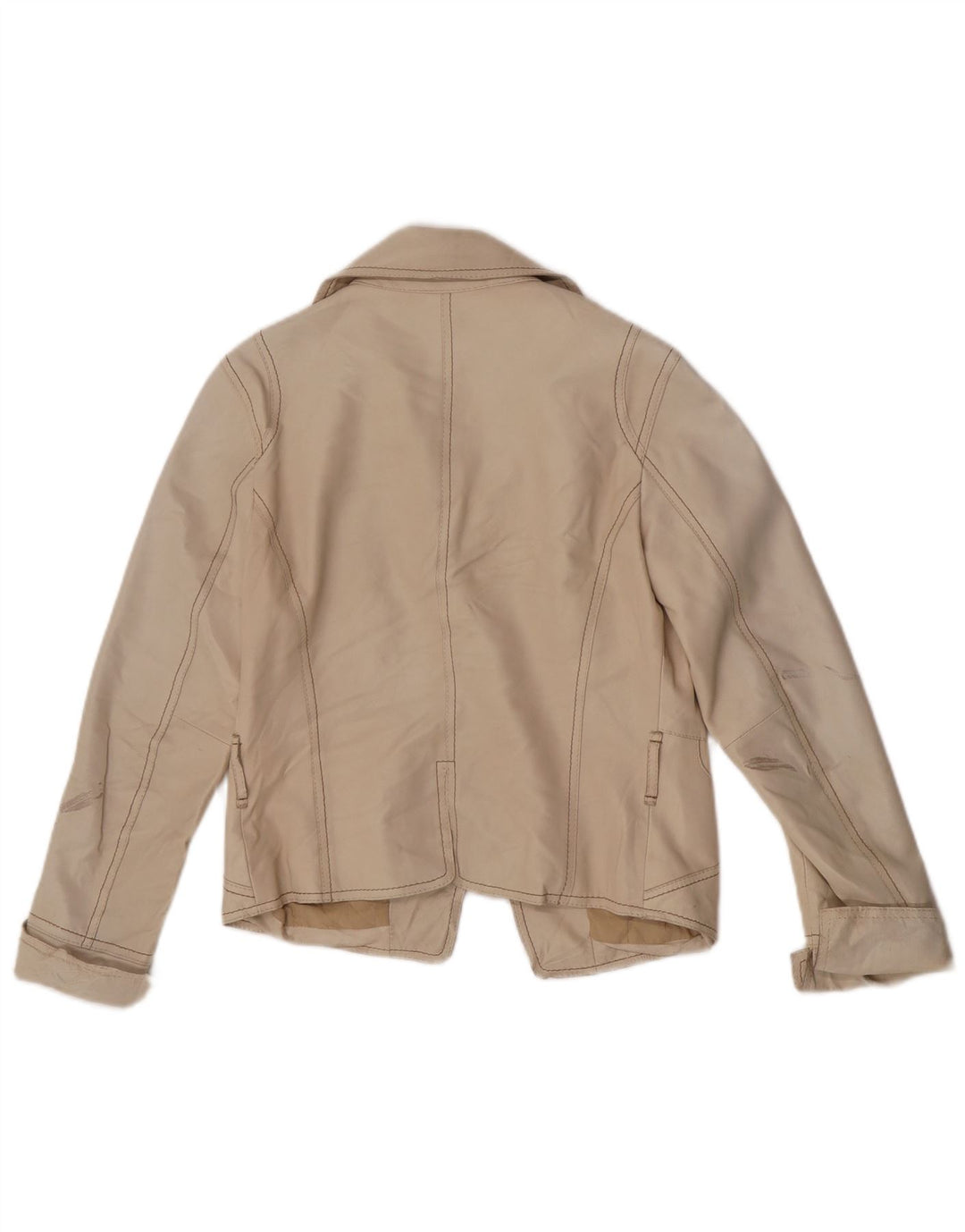 Vintage Damen Crop Leder Blazer Jacke UK 8 Small Beige