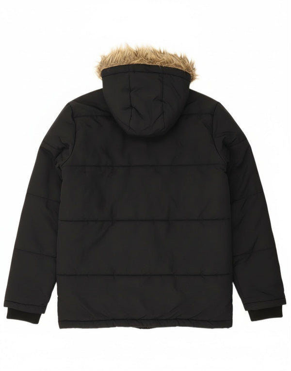 Lyle & Scott Wattierte Jungenjacke mit Kapuze, 14–15 Jahre, schwarzes Polyamid