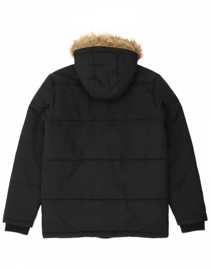 Lyle & Scott Wattierte Jungenjacke mit Kapuze, 14–15 Jahre, schwarzes Polyamid