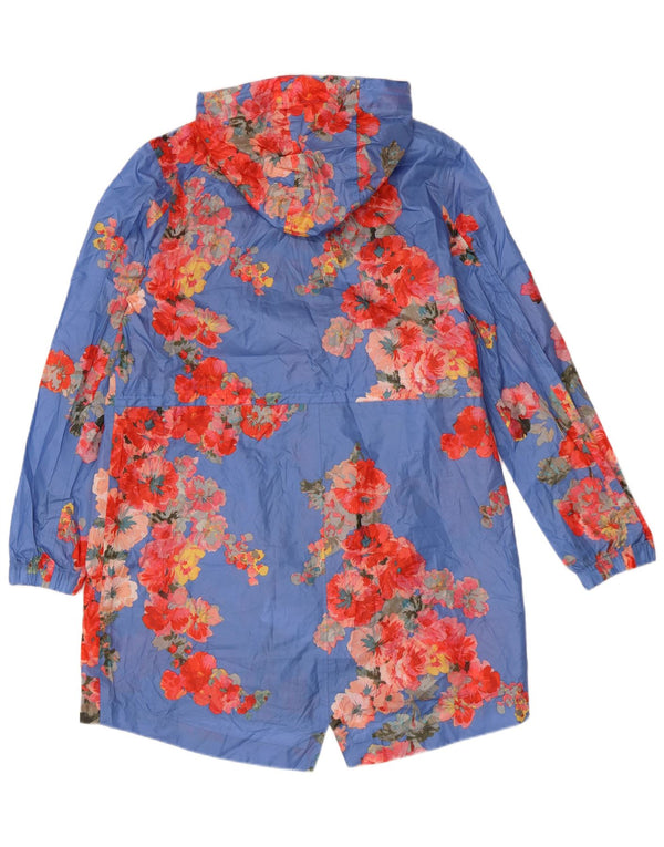 Joules Damen-Regenmantel mit Kapuze, UK 12, mittelblau, geblümt, Polyester