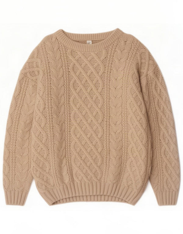 Vintage Damen-Pullover mit U-Boot-Ausschnitt, UK 14/16, große beige Wolle