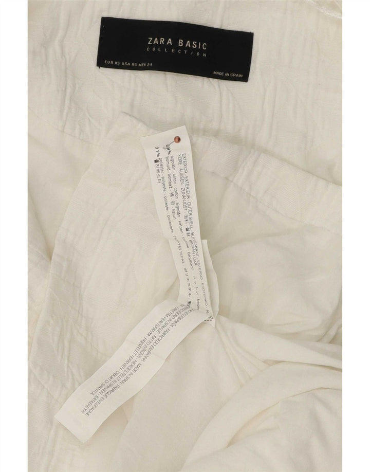 Zara Damen-Blazer, lang geschnitten, übergroß, UK 6, XS, weiße Baumwolle