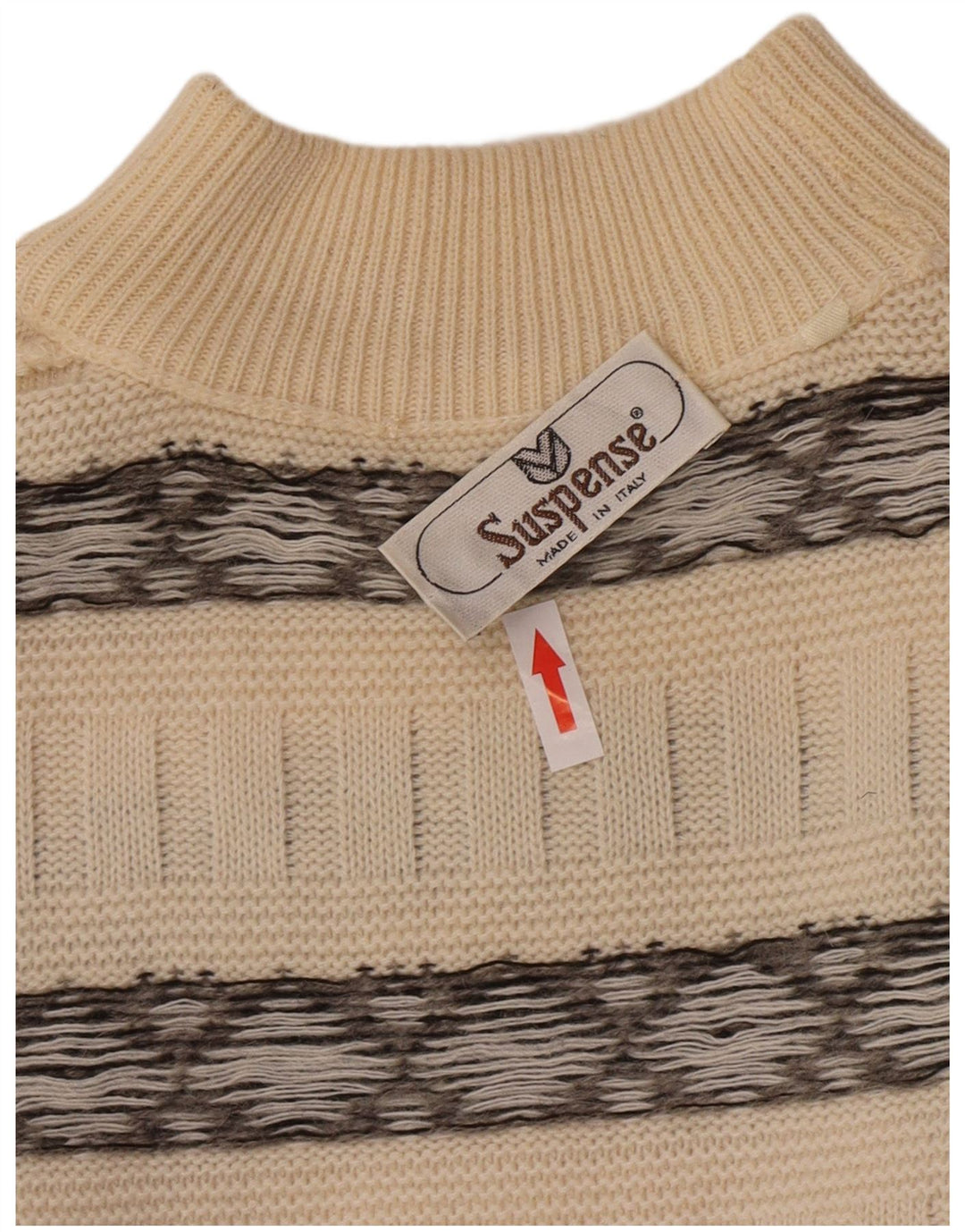 Suspense Herren-Pullover mit Rollkragen, IT 52, große, cremefarbene, gestreifte Wolle