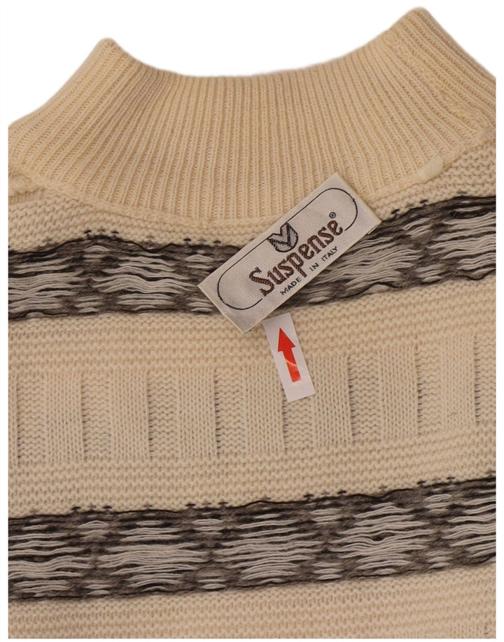 Suspense Herren-Pullover mit Rollkragen, IT 52, große, cremefarbene, gestreifte Wolle