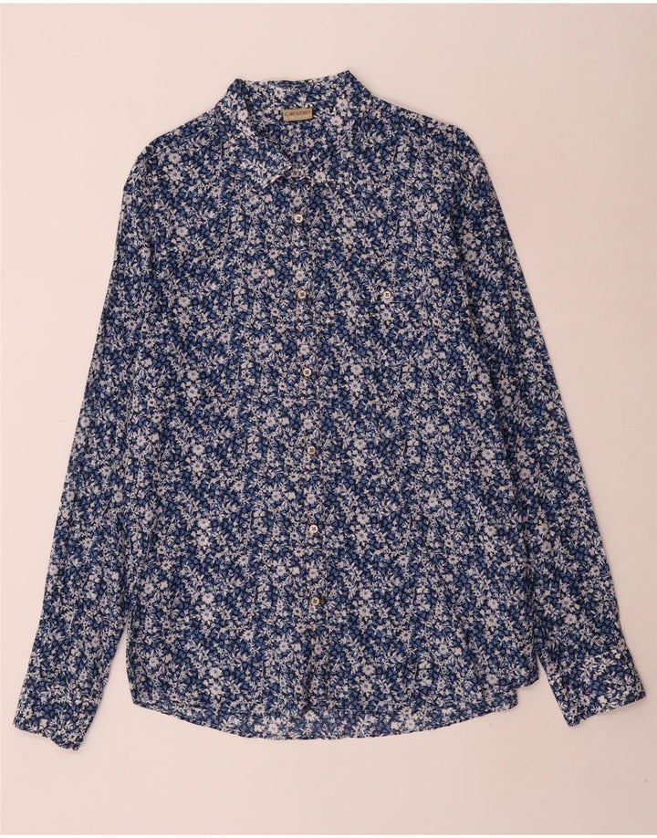 Vintage Herrenhemd XL Blau geblümt Baumwolle