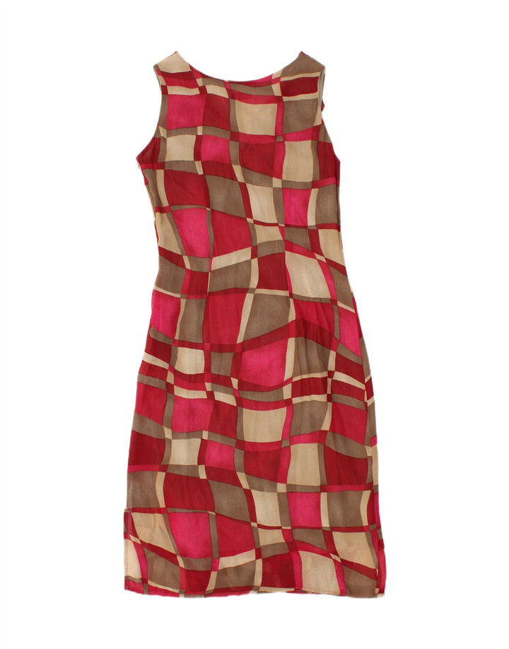 Vintage Damen Ärmelloses Basic Kleid IT 42 Mittelrot Geometrisch