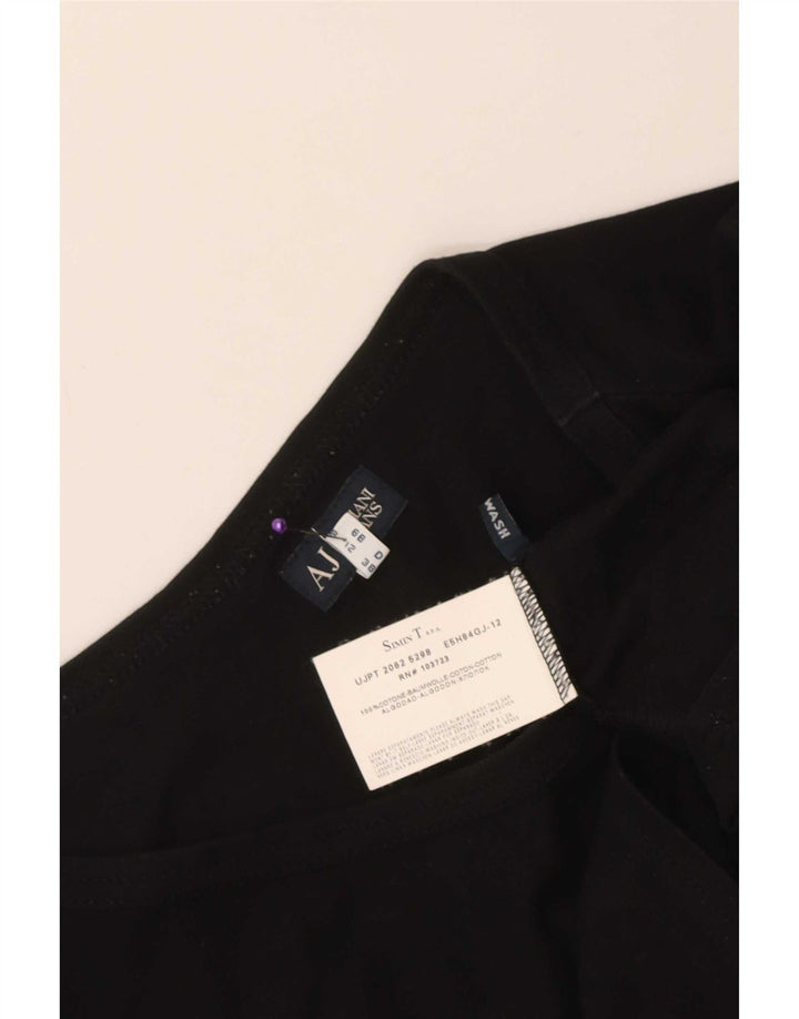 Armani Womens Graphic Top Langarm UK 12 Mittelschwarze Baumwolle