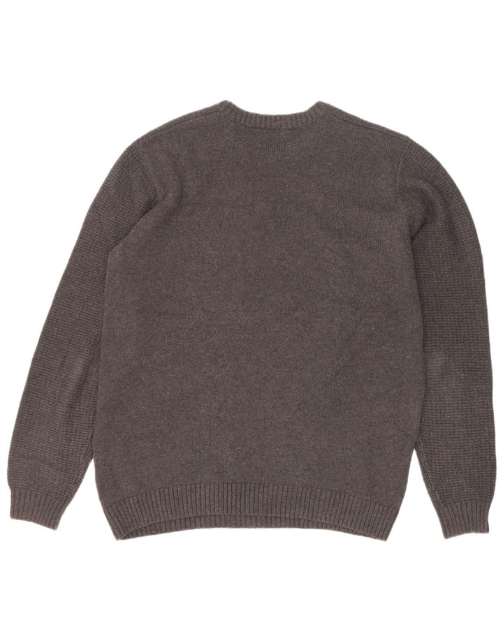 Gas Herren-Pullover mit Rundhalsausschnitt, groß, graue Baumwolle