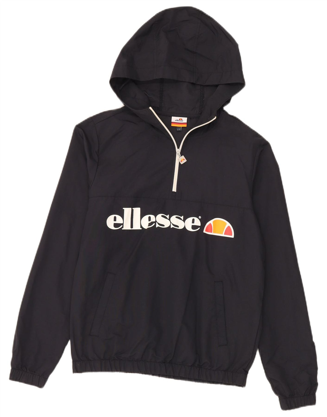 Ellesse Herren-Kapuzenpullover mit Reißverschluss und grafischem Reißverschluss, Größe S, Schwarz, Polyamid
