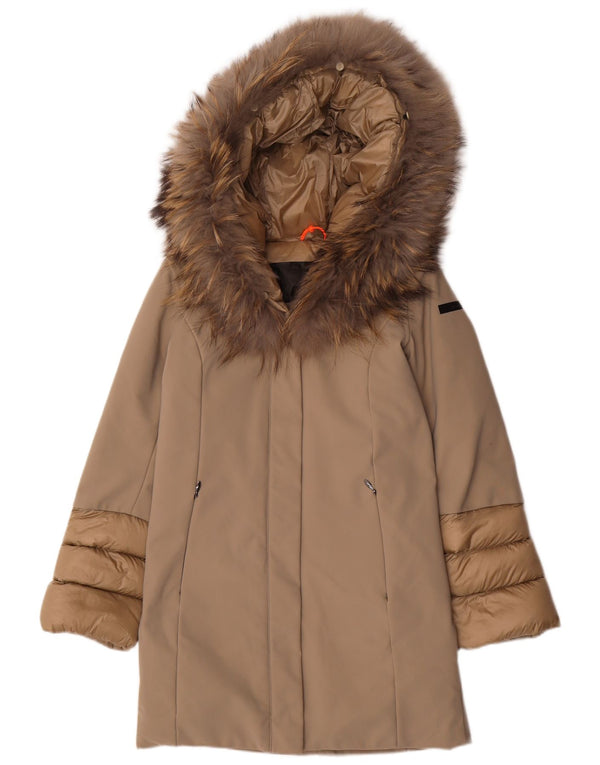 Roberto Ricci Designs Wattierter Mantel für Mädchen mit Kapuze, 15–16 Jahre, beiges Nylon
