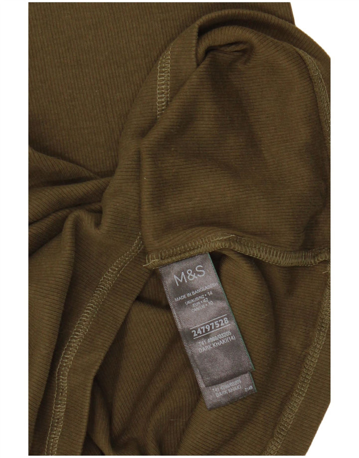 Marks & Spencer Damen Top Langarm UK 14 Large Khaki Baumwolle