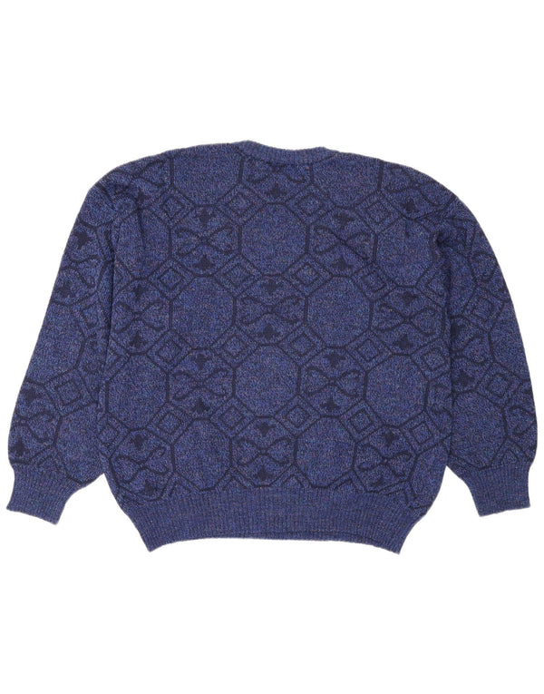 Vintage Herren Rundhalspullover Pullover XL Blau Geometrisch