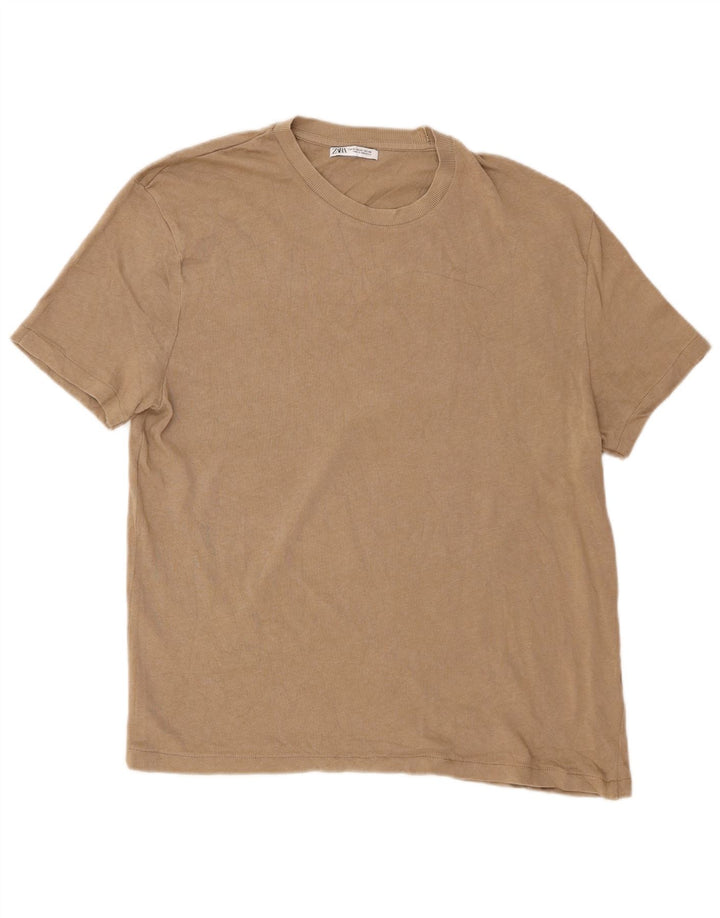 Zara Herren T-Shirt Top XL Beige Baumwolle