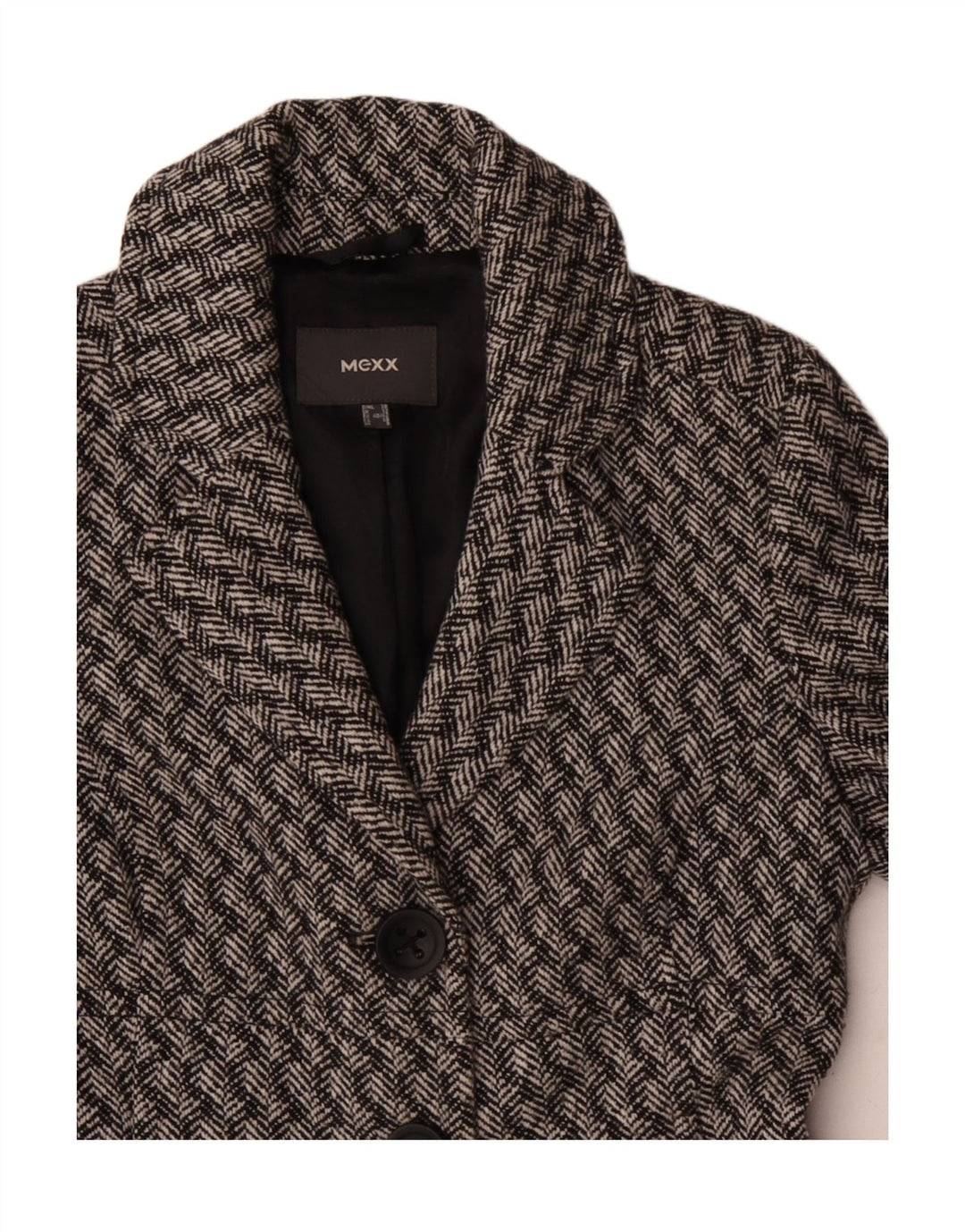 Mexx Damenmantel UK 12 Mittelgrau gestreifte Wolle