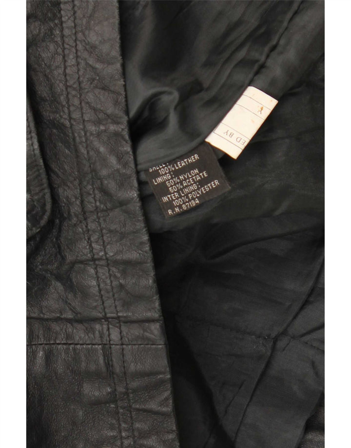 Vintage Herren Lederjacke mit Kapuze UK 38 Medium Schwarz