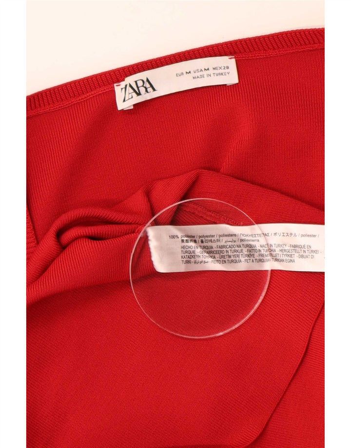 Zara Damen Langarm-A-Linien-Kleid UK 14 Mittelrotes Polyester