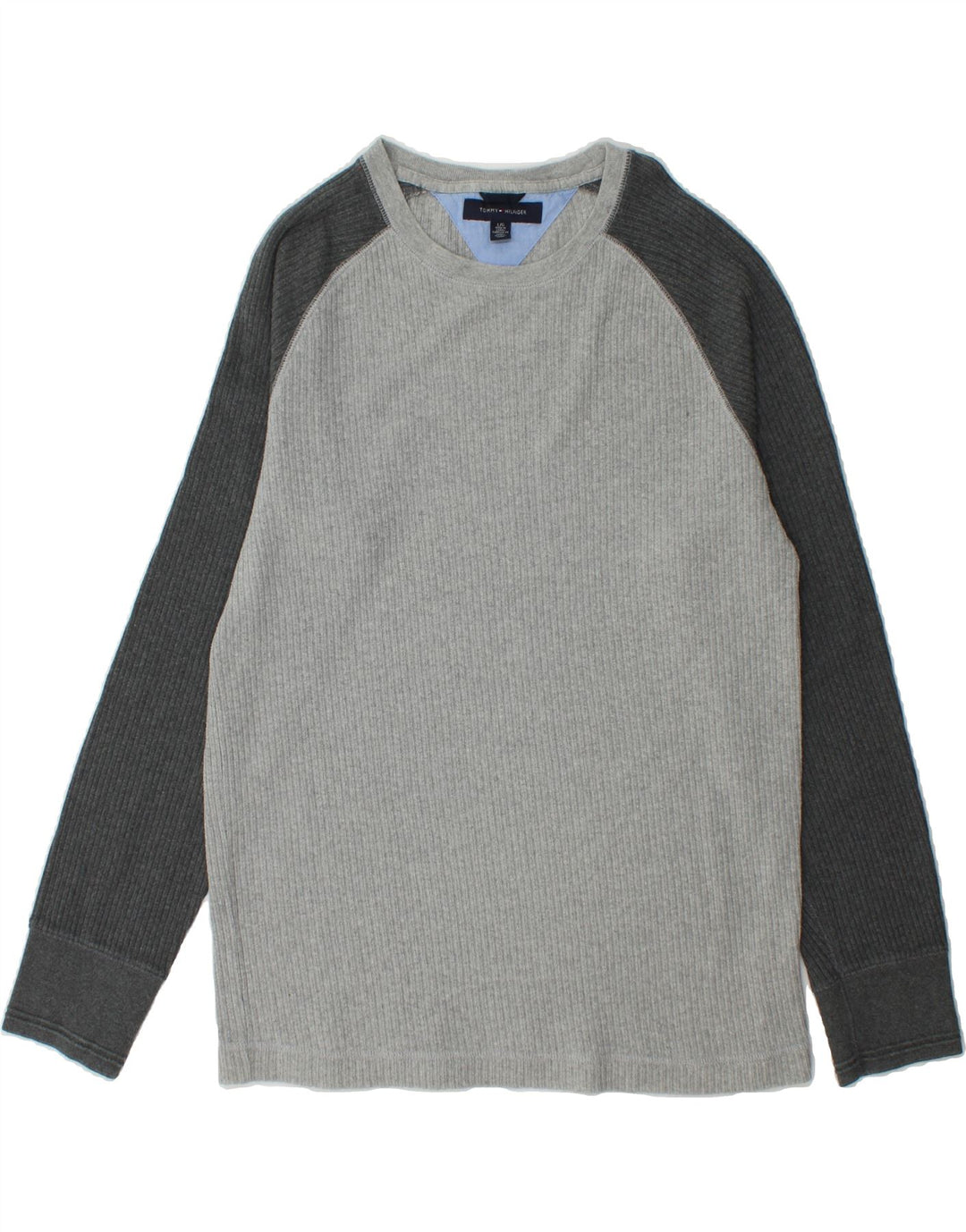 TOMMY HILFIGER Mens Top Long Sleeve Large Grey Colourblock Cotton Vintage Tommy Hilfiger and Second-Hand Tommy Hilfiger from Messina Hembry 