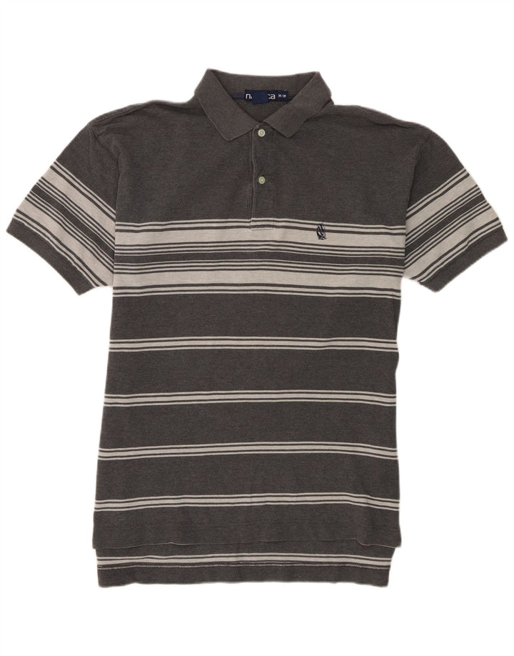 Nautica Herren-Poloshirt aus mittelgrauer, gestreifter Baumwolle