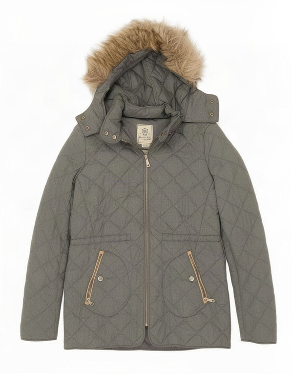 Massimo Dutti Steppjacke mit Kapuze für Mädchen, 11–12 Jahre, graues Nylon