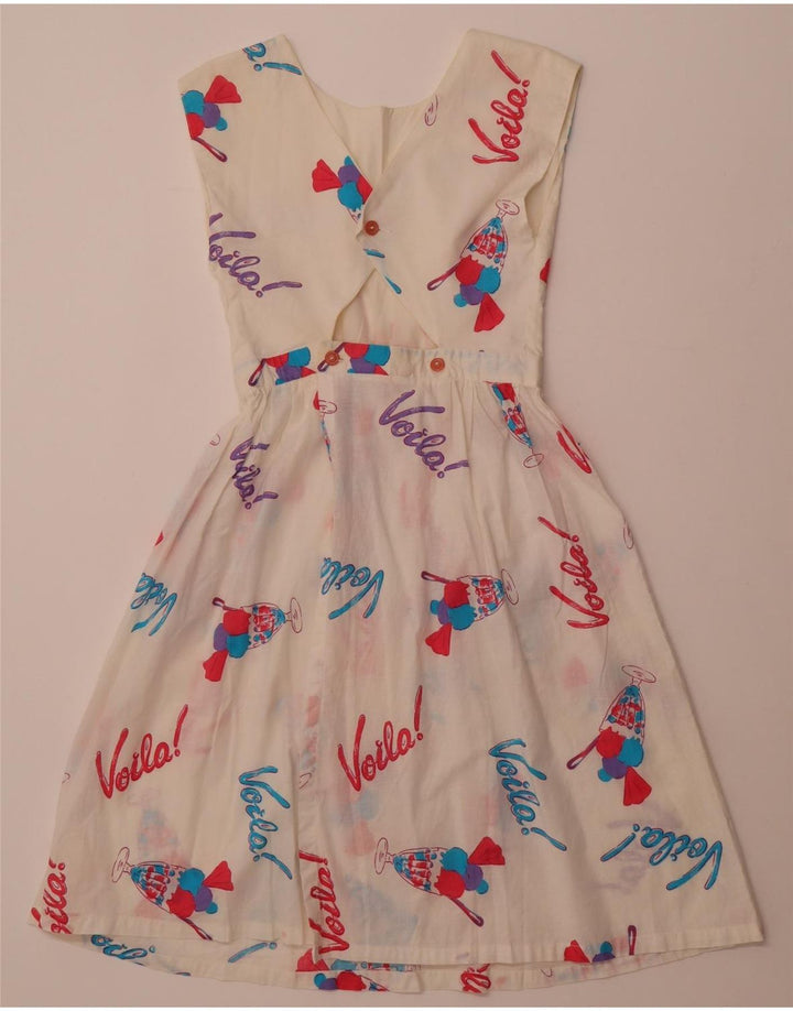 VINTAGE Damen-Kleid mit abstraktem Muster, ärmellos, A-Linie, Gr. 8, Weiß