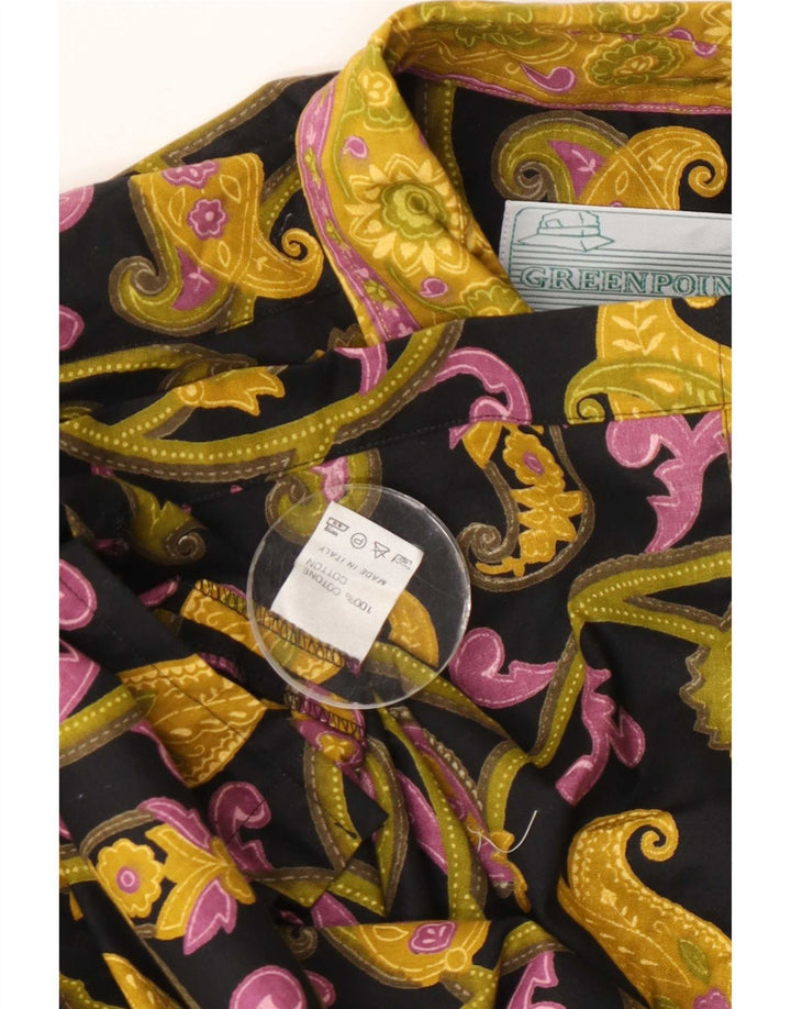 Vintage Herren Kurzarmhemd Mittelschwarz Paisley Baumwolle
