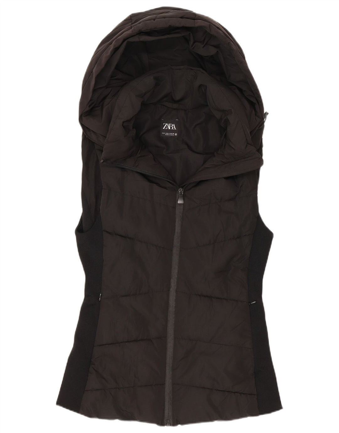 Zara Damen-Weste mit Kapuze, gepolstert, UK 10, Größe S, Schwarz, Polyester