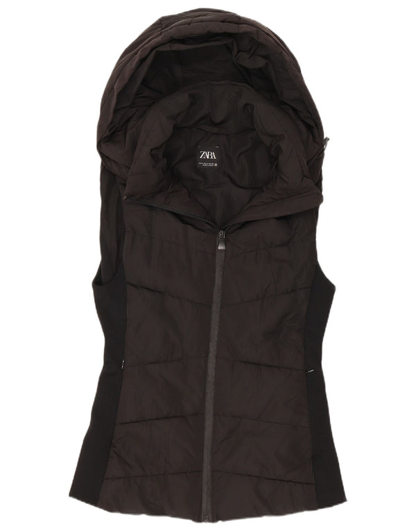Zara Damen-Weste mit Kapuze, gepolstert, UK 10, Größe S, Schwarz, Polyester