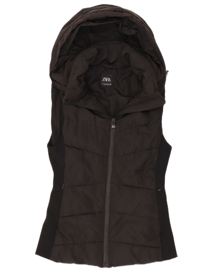 Zara Damen-Weste mit Kapuze, gepolstert, UK 10, Größe S, Schwarz, Polyester