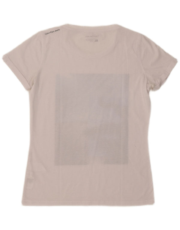 Calvin Klein Jeans Damen Grafik T-Shirt Top UK 18 XL Weiß Polyester