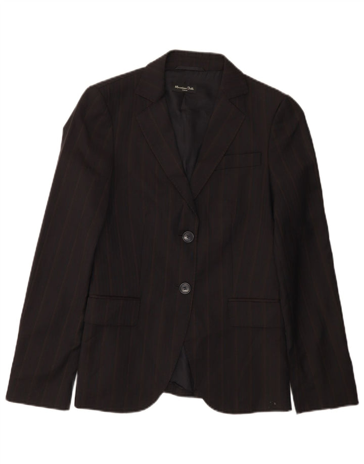 Massimo Dutti Damen 2-Knopf-Blazerjacke EU 36 XS Schwarze Nadelstreifenwolle