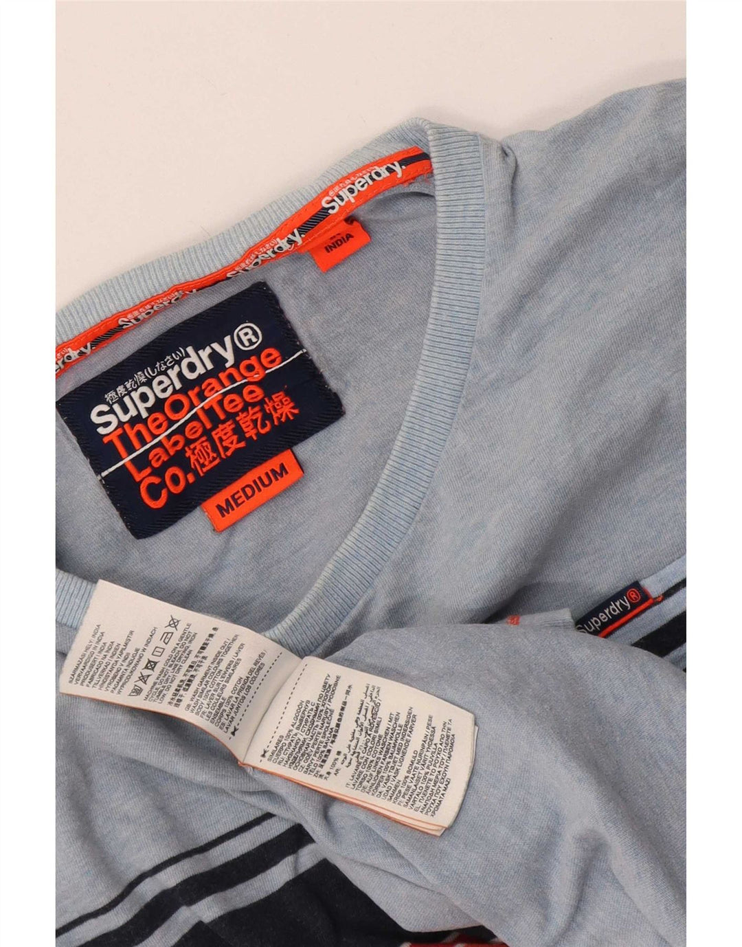 Superdry Herren T-Shirt-Oberteil aus mittelblauer, gestreifter Baumwolle