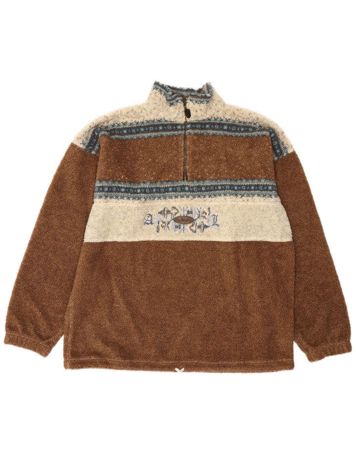 Vinci Herren-Fleecepullover mit Reißverschluss am Hals, großes braunes Farbblock-Polyester