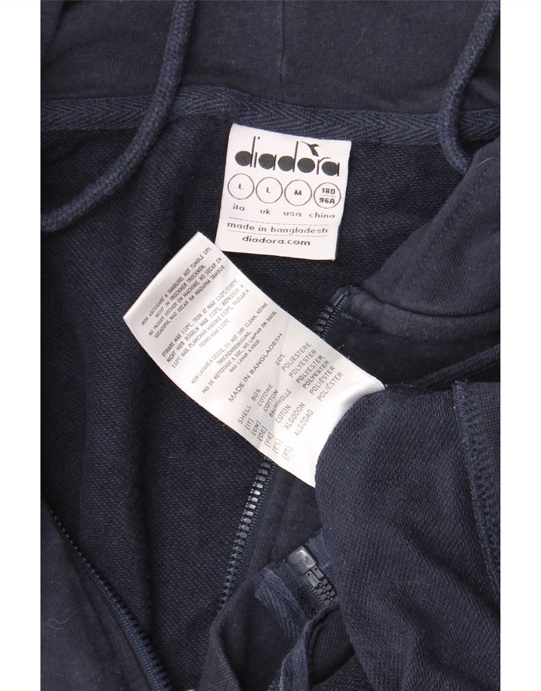 DIADORA Herren-Kapuzenpullover mit Reißverschluss, groß, marineblaue Baumwolle