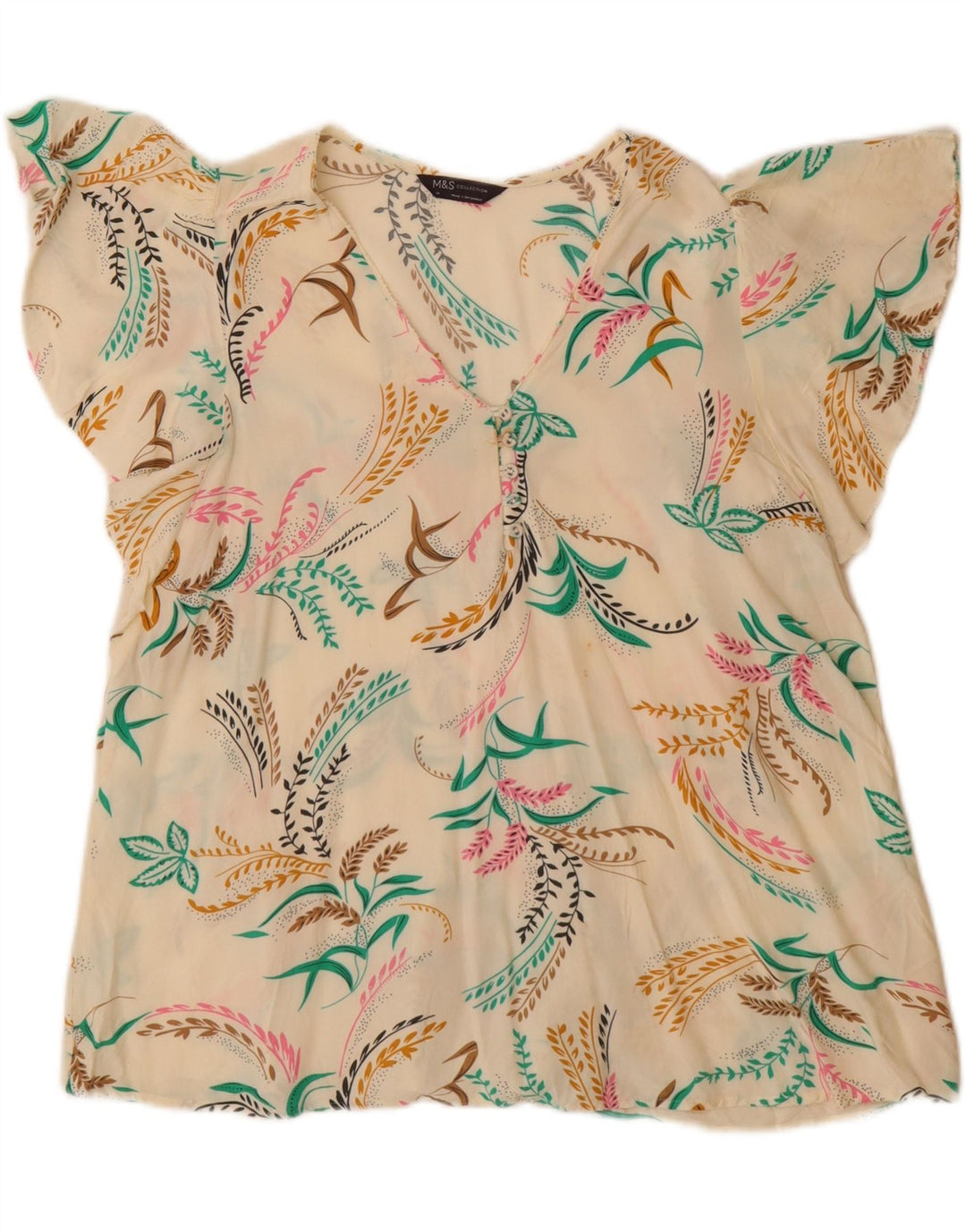 Marks & Spencer Damen-Blusenoberteil, Gr. 44, groß, gebrochenes Weiß mit Blumenmuster