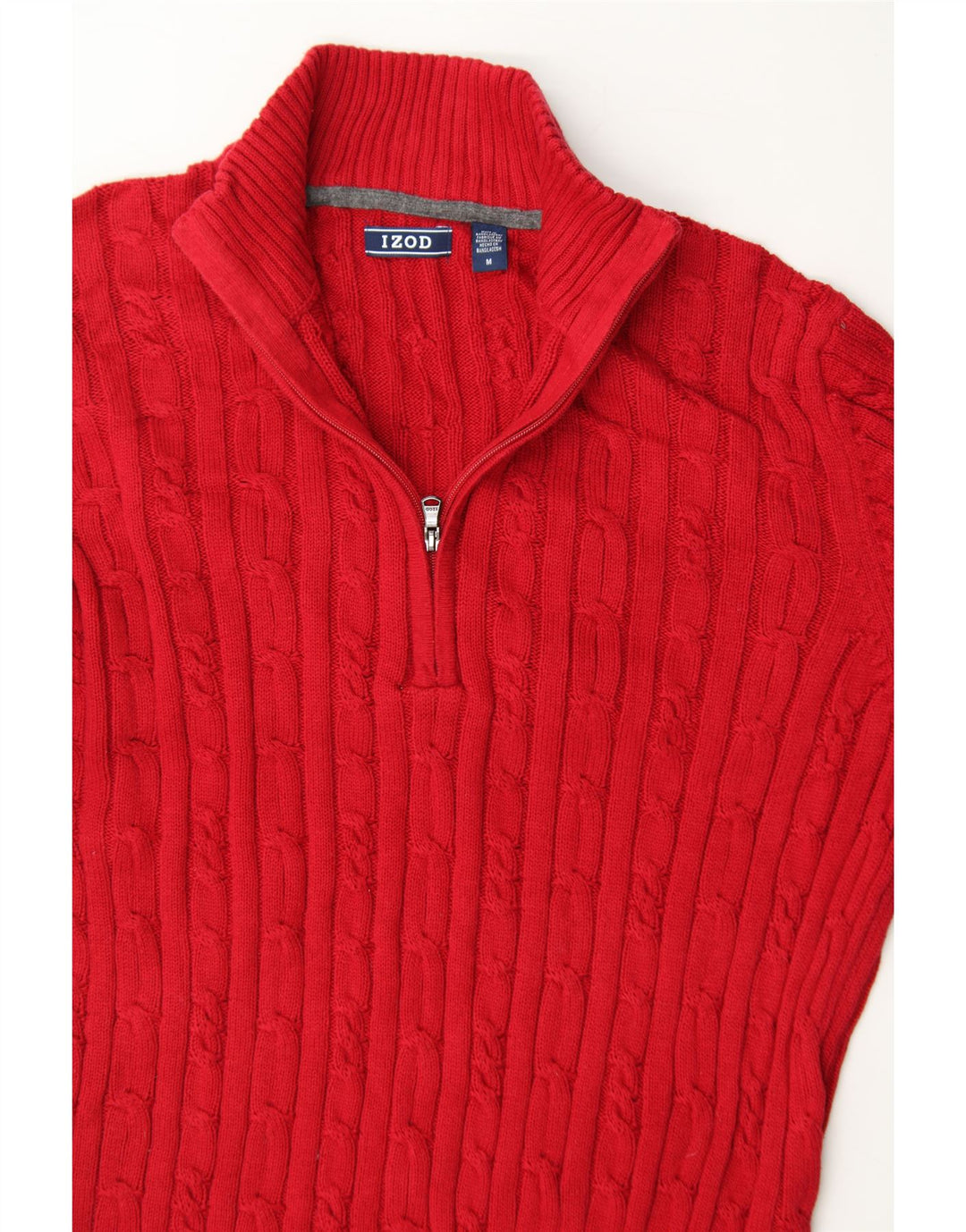 IZOD Womens Zip Neck Jumper Sweater UK 14 Medium Red Cotton Vintage Izod and Second-Hand Izod from Messina Hembry 