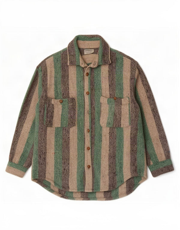 Handgefertigtes Herren-Overshirt-Hemd von Tahuantinsuyo, groß, grün gestreift, Schurwolle