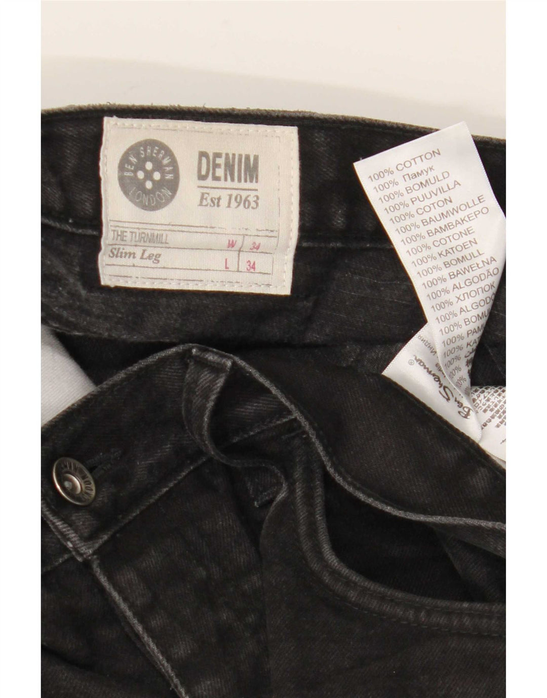 Ben Sherman Herren Slim Jeans W34 L34 Schwarz