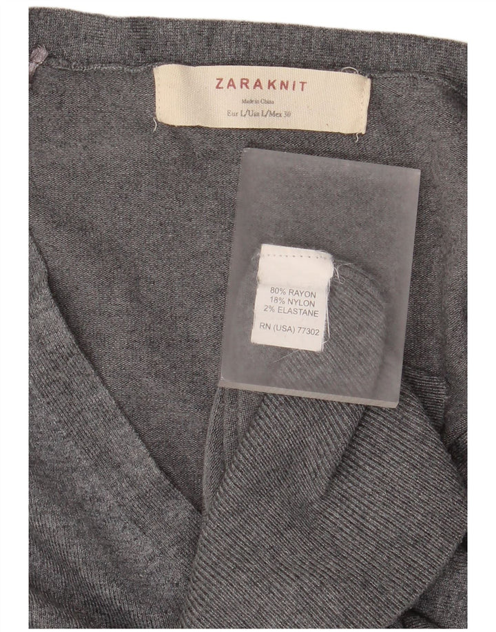 Zara Damen-Pullover mit V-Ausschnitt, Gr. 42, Größe L, grau, Viskose