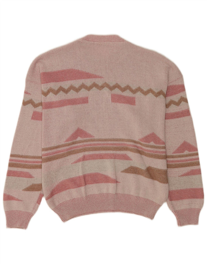Vintage Herren Pullover mit Rundhalsausschnitt IT 48/50 Mittelrosa Geometrisch