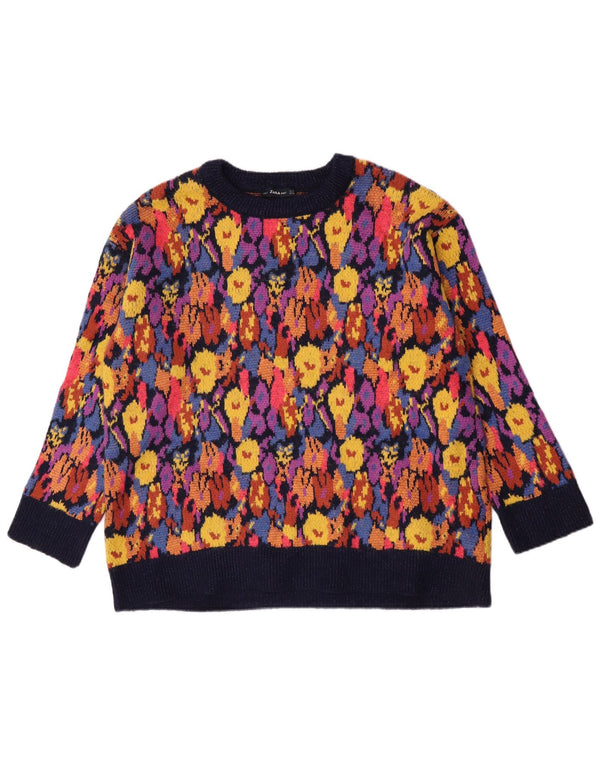 Zara Damen-Pullover mit U-Boot-Ausschnitt, Gr. 14, mittelgroß, mehrfarbig, Blumenmuster