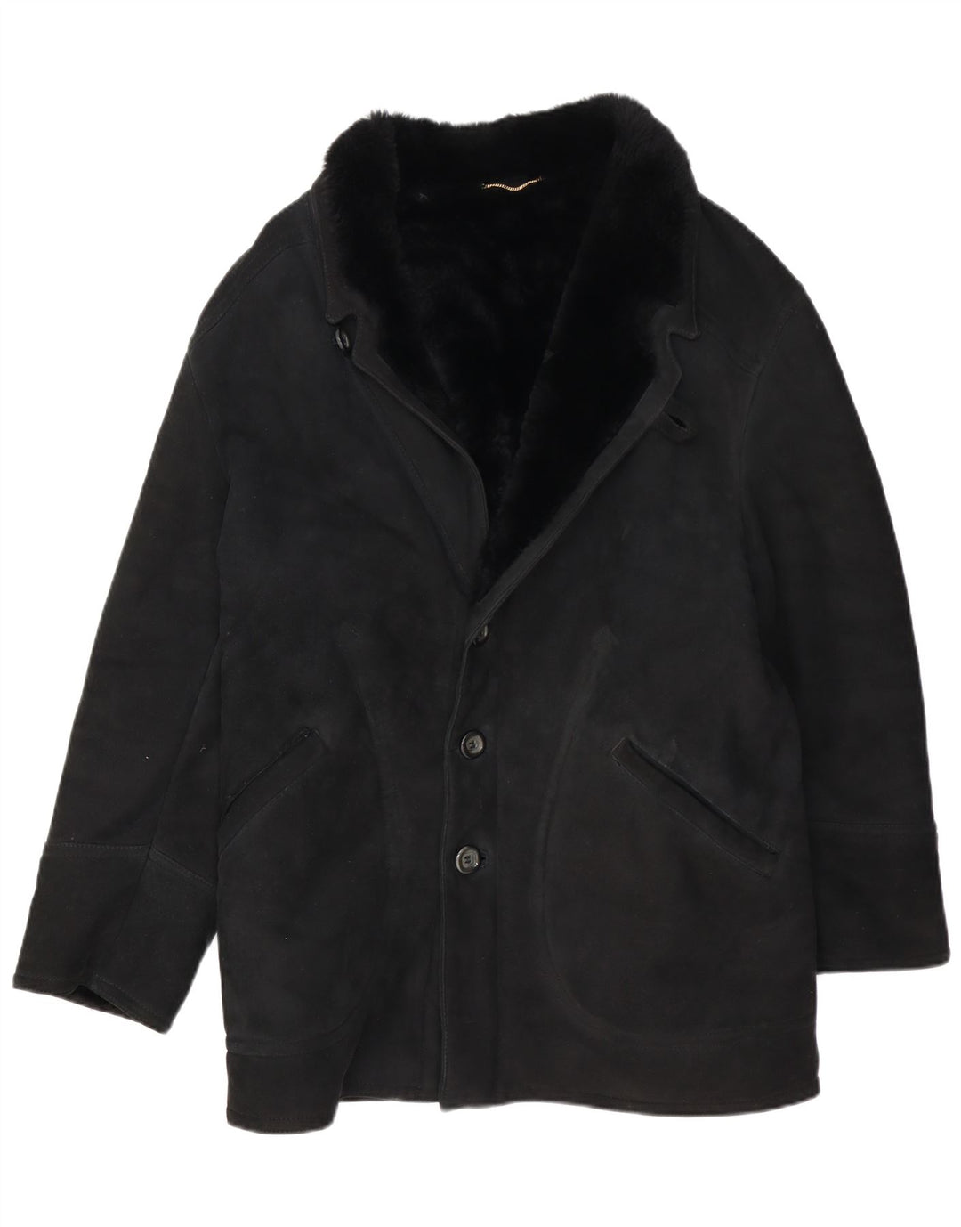 VINTAGE Herren-Shearling-Mantel IT 48 Medium Black Shearling