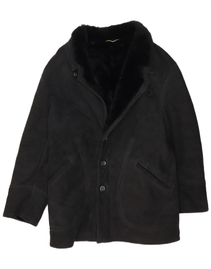 VINTAGE Herren-Shearling-Mantel IT 48 Medium Black Shearling