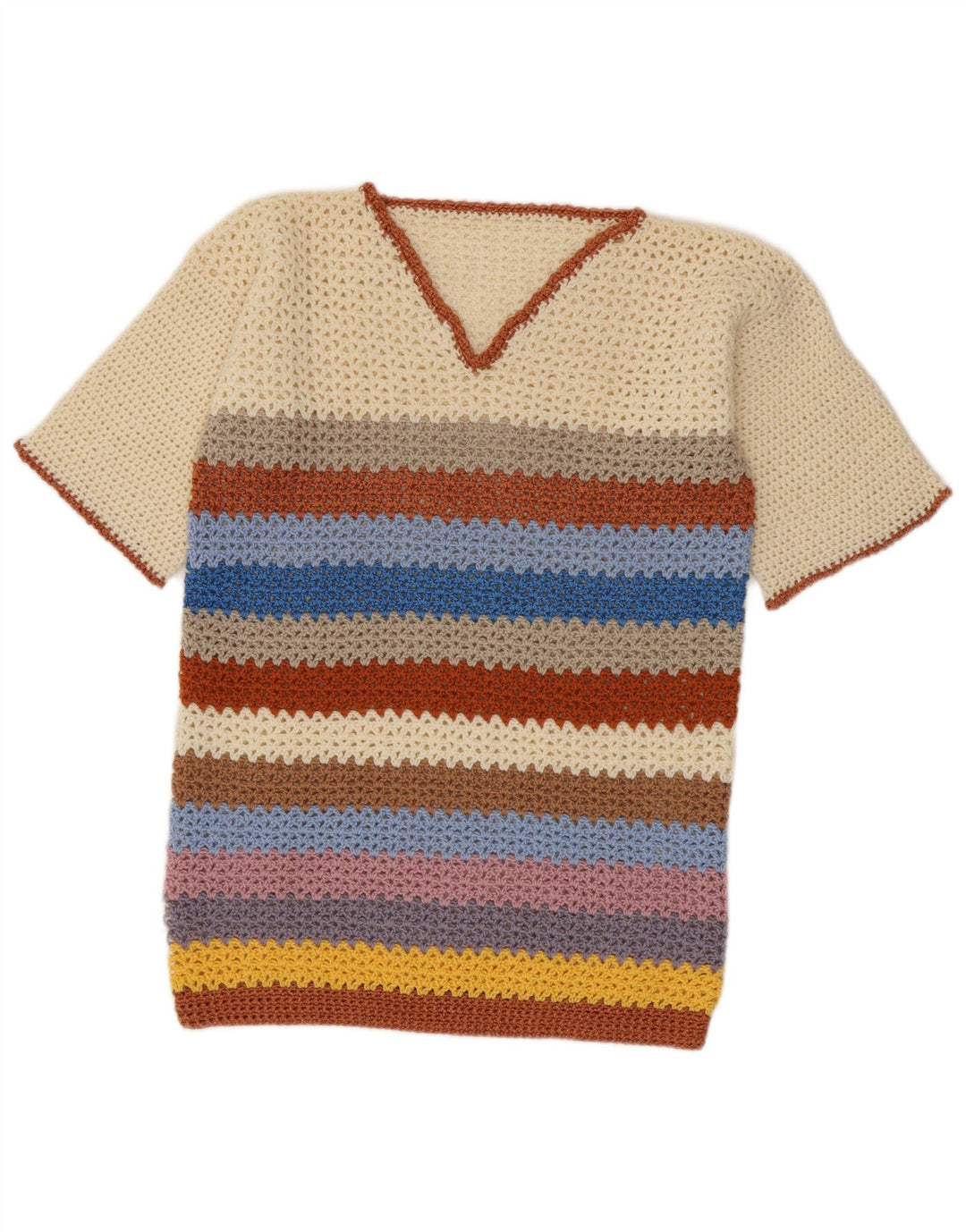 Vintage Damen V-Ausschnitt Pullover Pullover UK 14 Medium Bunt gestreift