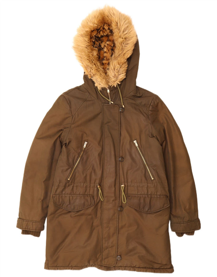 Zara Damen Trafaluc Kapuzenparkajacke UK 14 Medium Khaki Polyester