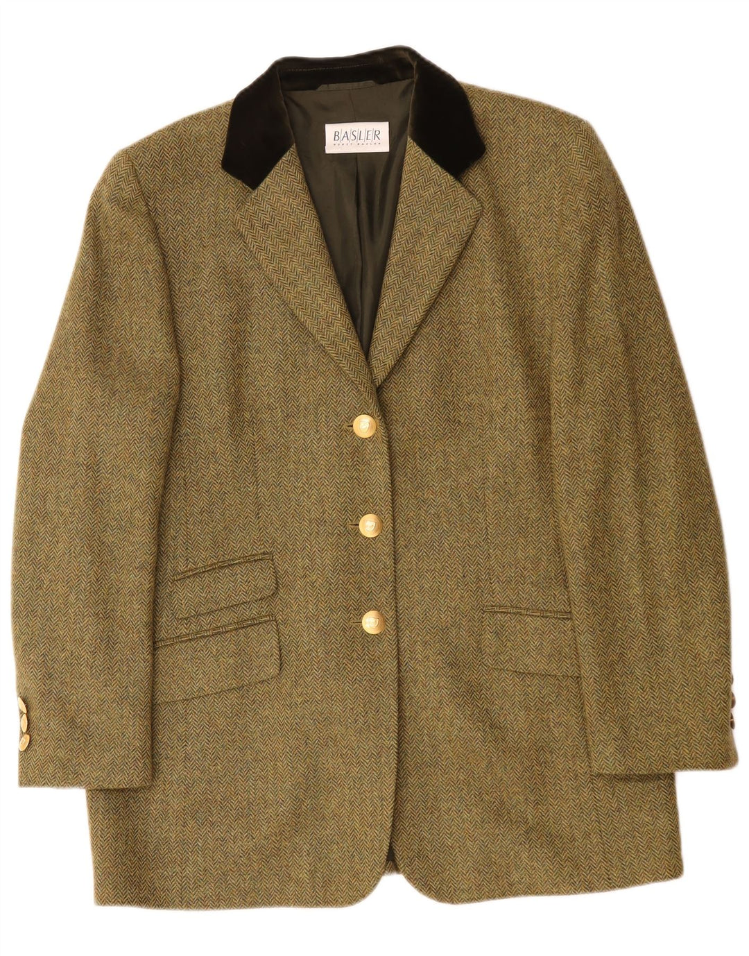 Basler Damen-Blazerjacke mit 3 Knöpfen, UK 16, Größe L, grün, Fischgrätenmuster, klassisch
