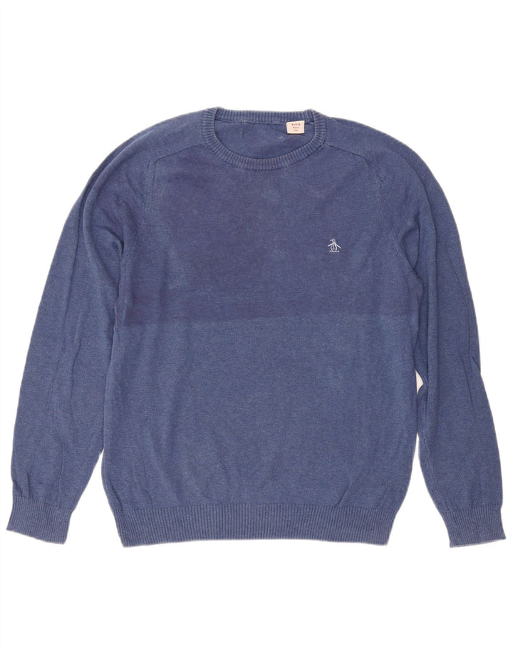 Penguin Herren-Pullover mit Rundhalsausschnitt, mittelblaue Baumwolle