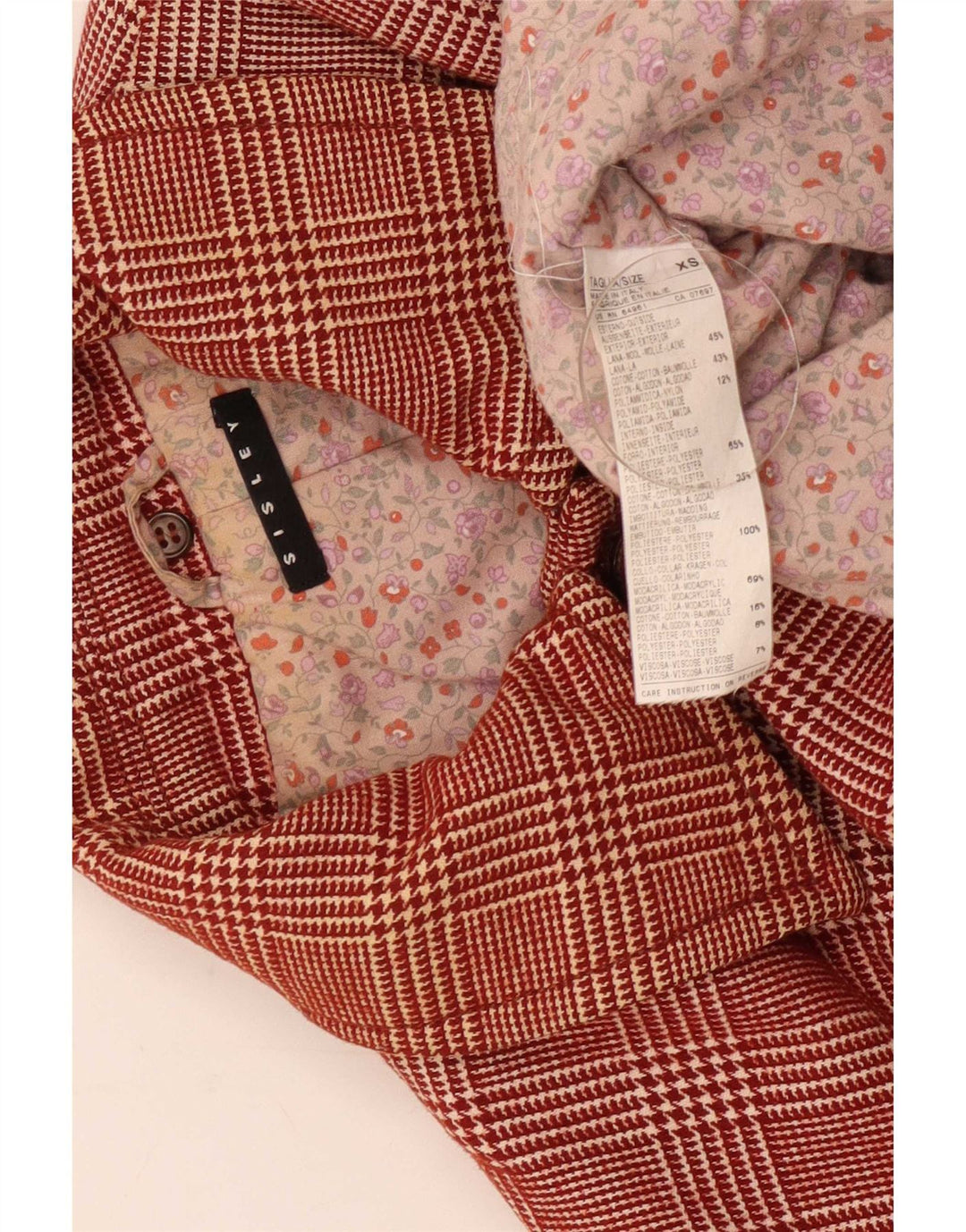 Sisley Damen Bomberjacke UK 6 XS Burgunderrote Hahnentrittwolle
