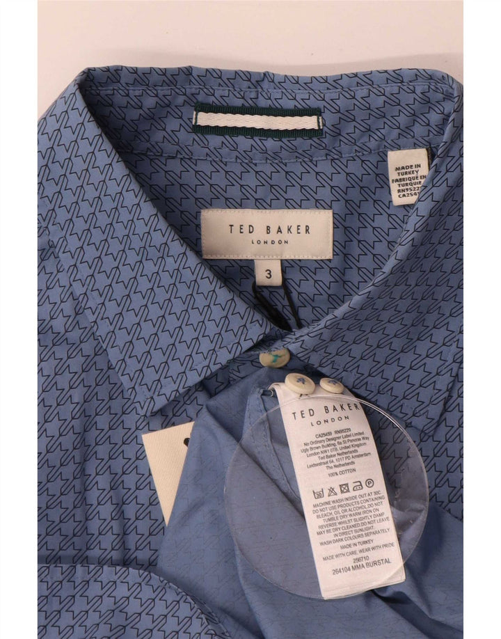 Ted Baker Herrenhemd Größe 3 Mittelblaue Hahnentritt-Baumwolle