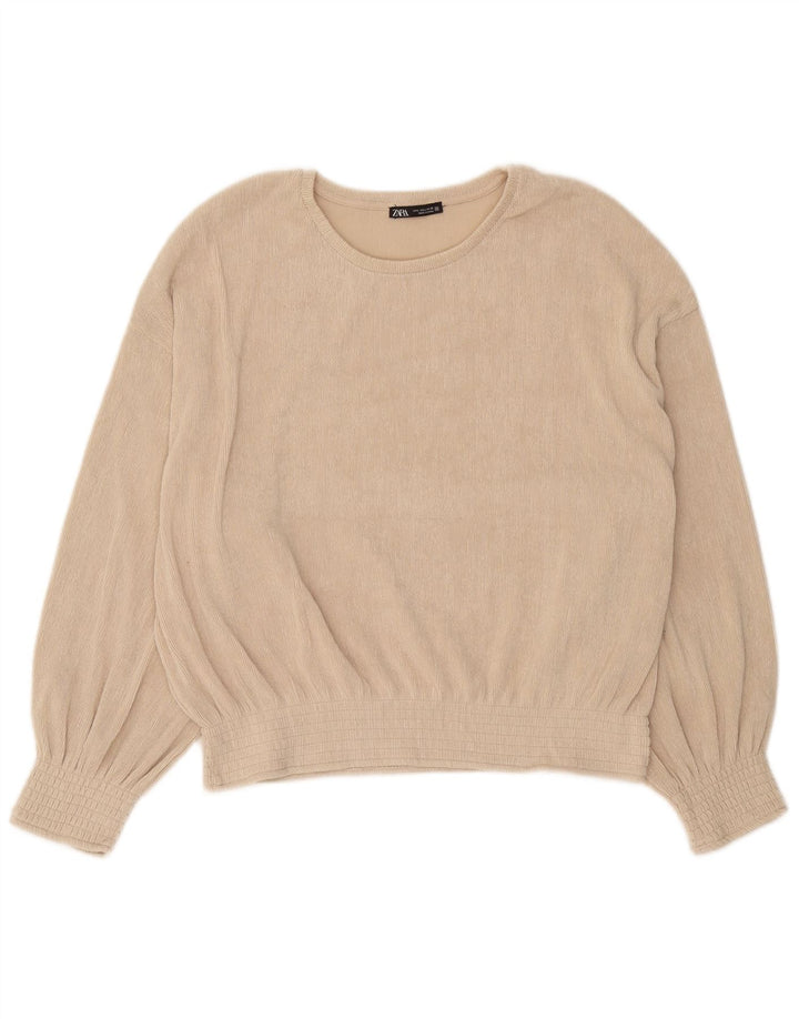 Zara Damen-Langarm-Oversize-Blusenoberteil, UK-Größe 44, Größe L, Beige, Polyester